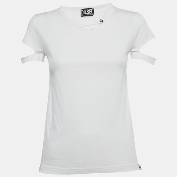 Diesel White Jersey Ripped Detail T-Shirt S